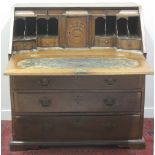 18TH CENTURY MAHOGANY BUREAU, having stepped interior with inlaid central cupboard door,