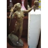 Early 20th Century large bronzed plaster standing female nude figure, a woman with outstretched arm,