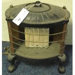 Vintage cast metal gas fire with oval shell shaped top on cabriole type legs. 'The Focus Heater'.