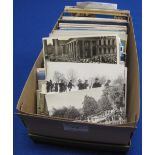 Shoebox of postcards, British and European, 100s, mostly modern.