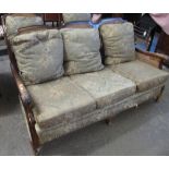 Early 20th Century, mahogany and single cane, upholstered Bergere suite,