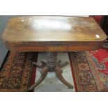 19th Century rosewood, brass inlaid, card table on quatraform base.