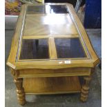 Modern hardwood two tier coffee table.