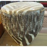 African zebra skin drum. CONDITION REPORT: Diameter approximately 44cm. Height 50cm.