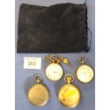 Bag of assorted pocket watches to include: three silver and one gold plated full Hunter pocket
