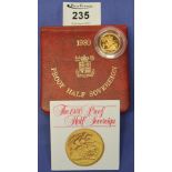 Boxed 1980 gold proof half sovereign, with certificate.