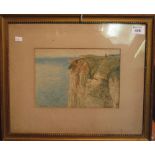 M. Adams, (19th Century, British School), figure on chalk cliffs, signed, watercolours.