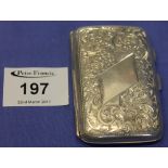 Silver scroll engraved cigarette case with vacant cartouche, Birmingham hallmarks.