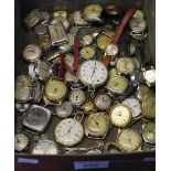 Tin of assorted watches and watch parts to include ladies and gents wristwatches,