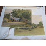 Folio of assorted unframed watercolours by Edward Duncan, farmsteads and landscapes,