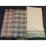 Two Welsh multi-coloured check blankets, together with a plain blanket.