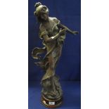 Bronzed spelter Art Nouveau style figure of a dancing female, on socle type base, probably French.