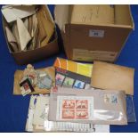 Box with All World selection of stamps and covers in various packets, envelopes and loose.