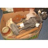 Tray of assorted items to include: large Spelter figure of a cavalier;