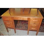 20th Century pale oak, pedestal, kneehole desk.