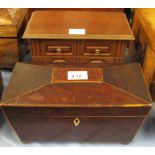 19th Century sarcophagus shaped tea caddy and 20th Century jewellery box.