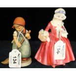 Goebel Hummel figure of a girl sweeping, together with Royal Doulton bone china figurine: 'Lavinia',