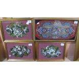 A group of four Victorian bead work panels, framed.