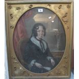 19th Century, (British School), portrait of a lady, watercolours. Oval, in gilt frame.