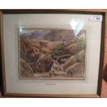 Attributed to Henry M. Pope, figure near a mountain stream, watercolours. Framed and glazed.