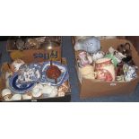 One tray and one box of assorted china to include: large quantity of dresser jugs,