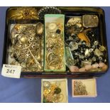 Small box of assorted items to include: plated teaspoons; various costume dress jewellery,
