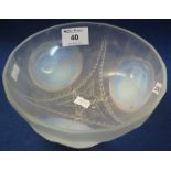 Early 20th Century French opalescent and frosted Art Glass bowl with mussel shell and star and swag