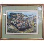 Bernard Perry, (Welsh, 20th Century), Welsh coastal scene, signed, ink and watercolours.