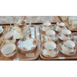 Two trays of Royal Albert bone china 'Old Country Roses' teaware comprising: teacups and saucers;