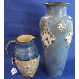 Royal Doulton pottery florally decorated, gilded and enamelled baluster shaped jug.