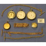 Bag of assorted watches to include: Ingersoll pocket watch; Waltham pocket watch; Climax wristwatch;