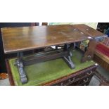 Small mid 20th Century oak refectory type table together with another oak rectangular stool.