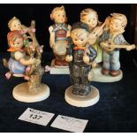 Five Goebel Hummel West German figures and figure group to include: children with basket;