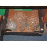 Tray of assorted glassware to include: fruit bowls; specimen vase and other vases;
