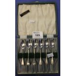 Cased set of six silver coffee spoons, Sheffield hallmarks.