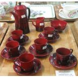 Royal Doulton flambé coffee set comprising: six coffee cups and saucers; coffee pot;