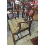 19th Century mahogany Chippendale style elbow chair together with another elm farmhouse kitchen