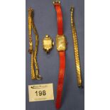 Yellow metal ladies wristwatches, one marked: Majex, the other unmarked.