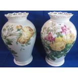 Large pair of 19th Century Continental porcelain baluster shaped vases with pierced flared rims and
