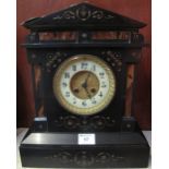 Late 19th/early 20th Century black slate architectural two train mantel clock with gilded and