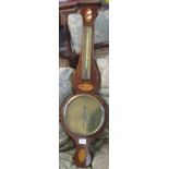 19th Century mahogany inlaid wheel barometer with brass face marked: P. Cassal, Glasgow.