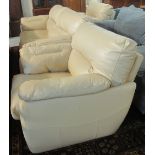 Modern Ethos leather three piece suite comprising large two seater sofa and a pair of armchairs.