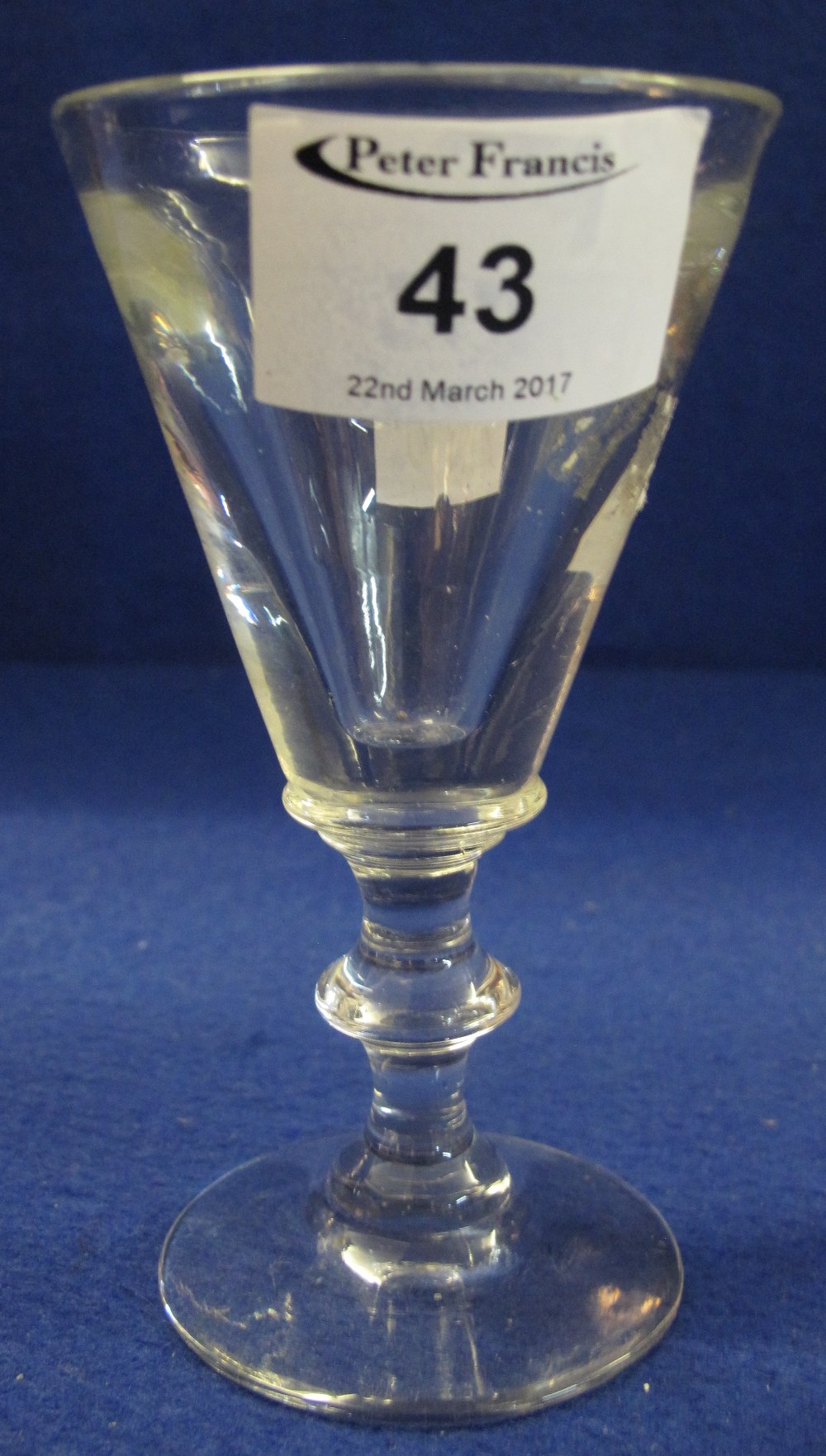 19th Century conical wine glass with blade knop stem and circular foot.