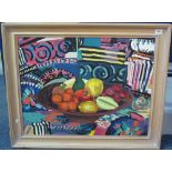 Continental School, still life study of fruit, oils on board. Framed.