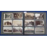 Postcards collection in large old album, topographical, with some Welsh interest, greetings cards,