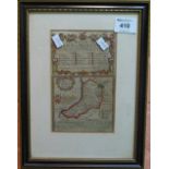 Original sparsely coloured map, 'A Map of Cardiganshire' with a scale,