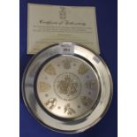 Modern silver circular tray commemorating the wedding of the Prince of Wales and Lady Diana Spencer,