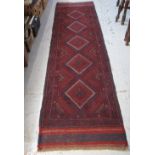 Meshwani geometric red ground runner. 64 x 235cm.