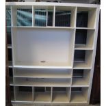 Modern display or shelving unit with various compartments.