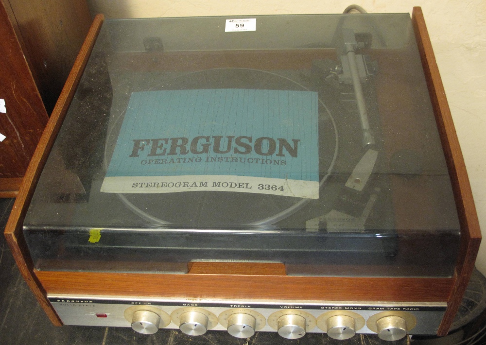 Ferguson stereogram, model 3364, turntable with teak finish and smoked perspex cover.